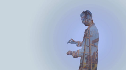 Modern graphic of scientist with a tool 